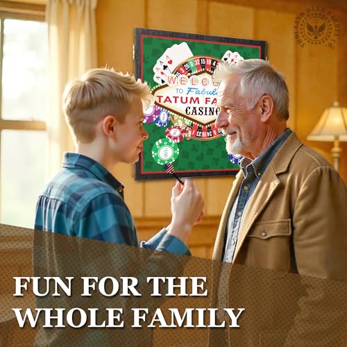 Personalized Dart Board Cabinet Set with 6 Steel Tip Darts, Paper Dartboard, Chalk & Eraser (21.5 x 21.5 x 2.75) - Man Cave Dart Boards for Adults - style: Casino