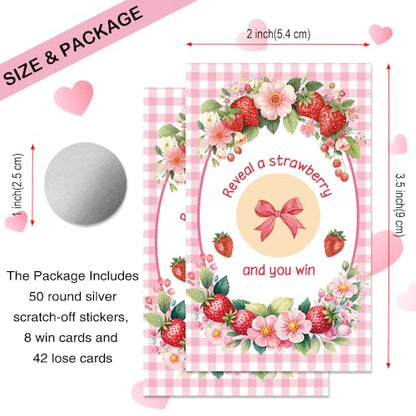 50 Pcs Strawberry Themed Scratch Off Game Cards, Pink Scratch Cards for Birthday, Baby Shower, Party Supplies, Lottery Prize Raffle Ticket, Berry Theme Party - color: Pink