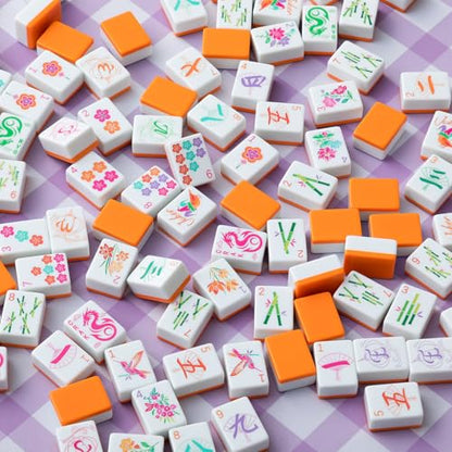 Soulchen 1.2 Inch Orange American Mahjong Set 168 Blossom Numbered Tiles, Tiles Bag and Portable Travel Case Classic Complete Mahjong Set for Adult Collection Gift