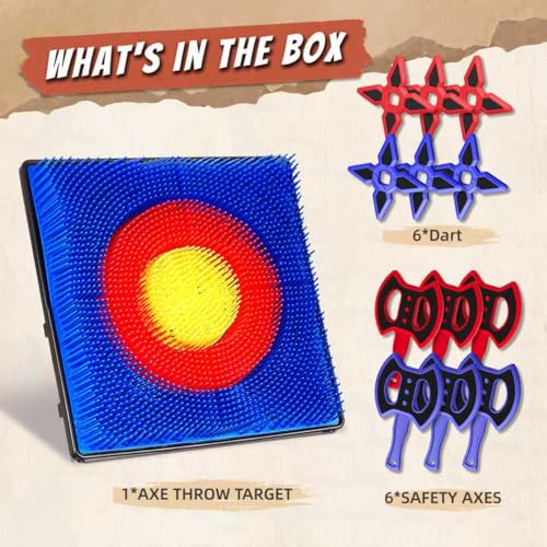 Axe Throwing Game for Backyard, Axe Throwing Game Target with 12 Throwing Axes, Lightweight & Portable Outdoor Games Indoor Carnival Yard Lawn for Age 6-12, Backyard Games for Family Party - style: 6 Throwing Axes & 6 Dart Set