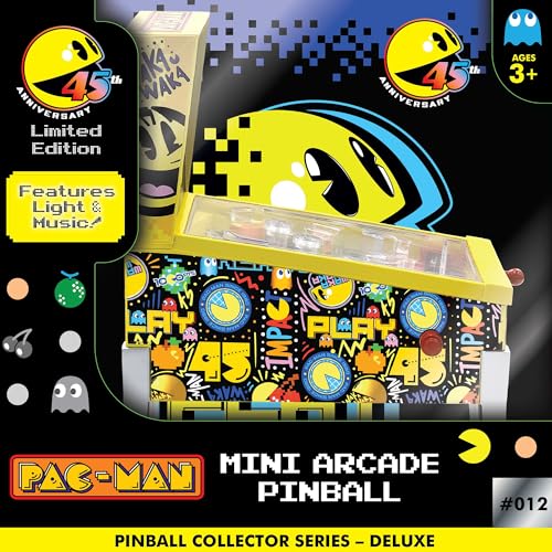 Pac-Man: Mini Arcade Pinball - Collector 45th Anniversary Edition, Lights & Sounds Tabletop Game, Skill Shot Challenges, Licensed Toy, Adults-Kids 3+