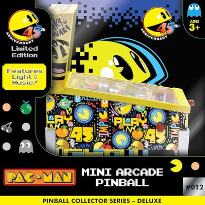 Pac-Man: Mini Arcade Pinball - Collector 45th Anniversary Edition, Lights & Sounds Tabletop Game, Skill Shot Challenges, Licensed Toy, Adults-Kids 3+