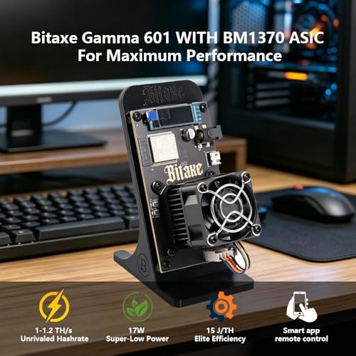 New Smart app Bitaxe Gamma 601 Remote Control, scheduled Power on/Off, Hash Rate Monitoring Mining Pool Configuration, 1.2TH/s ASIC BM1370 Chip Solo Lottery BTC Miner for Home Mining Black - color: Black-APP