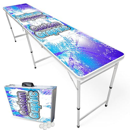 8-Foot Regulation Folding Beer Pong Table w/Beer Pong Balls & Optional Cup Holes, LED Lights, Custom Graphic (Choose Your Model) - size: Custom - 8 Foot Table, style: Base Model