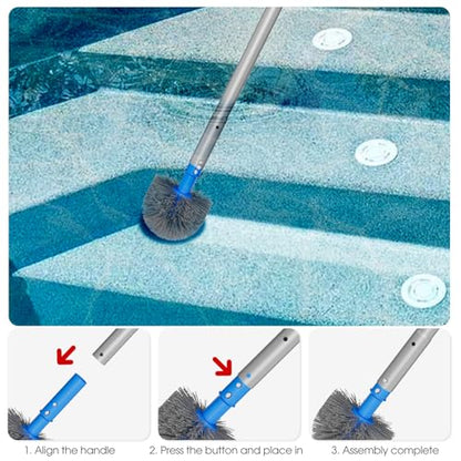TidyMister Small Pool Brush Head for Cleaning Narrow Corners Steps, Stiff Wavy Bristles Round Brush Scrubber for Above Ground & Inground Pools, Cobweb Brush - size: 4.7inch