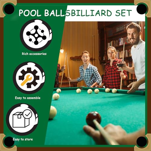 Vinsot 100 Pieces Pool Table Accessories, 16 Billiard Balls, 2 Sets of Pool Cues, Triangular Diamond Ball Rack, Cue Chalk, Cue Heads and Ball Brush Set and Other Billiard Accessories