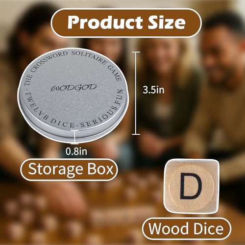 WodGod Crossword Dice Challenge Set for Adults – 18 Wooden Letter Dice with Enhanced Vowel Distribution for Multiplayer Games & Vocabulary Building