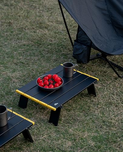 iClimb Ultralight Compact Mini Beach Picnic Folding Alu. Table with Carry Bag, Two Size (Black - S) - color: Black, size: Small