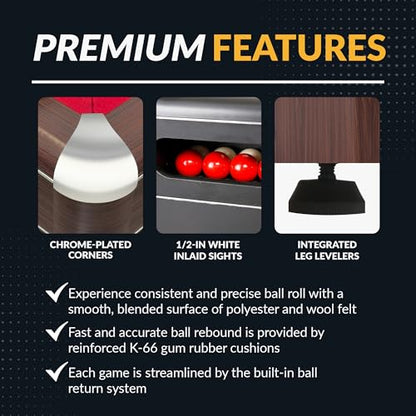 Hathaway Renegade II 54-in Bumper Pool Table for Game Room – 3 in 1 Game Table with Reversible Top & Ball Return System – Includes Cues, Balls, Chalk, Brush & Cards – Red Felt with Walnut Finish