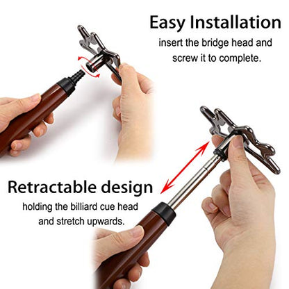 OwnMy Retractable Billiards Bridge Stick with Removable Bridge Head and Wood Handle, Pool Stick Length extends up to 35CM - 140CM, Billiards Pool Cue Accessory