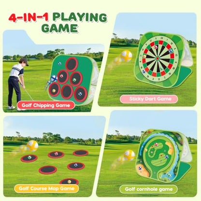 Golf Chipping Game Set Kids Backyard Golf Practice Set w/3-Sided Hitting Mat,20 Balls,6 Discs,Golf Club &4 Ground Stakes&Tees,4 in 1 Indoor Outdoor Family Game Sports Toy, for Boys Girls