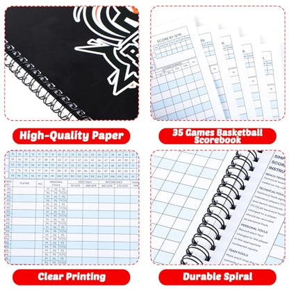 Basketball Scorebook Stats Tracking Book 35 Games Unisex Coach Referee Scorebooks League Sport Game Side by Side Score Books