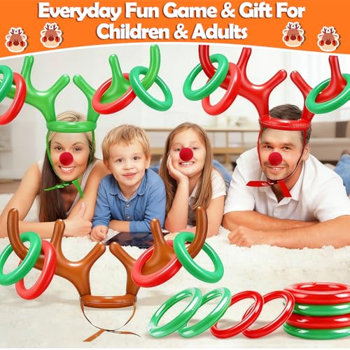 3 Pack Easter Inflatable Easter Games Set, 18 Pieces Inflatable Reindeer Antler Ring Toss Party Game for Kids Adults Family, Indoor Outdoor Ring Toss Toys Gifts Easter Party Favors Carnival Games - style: style 2
