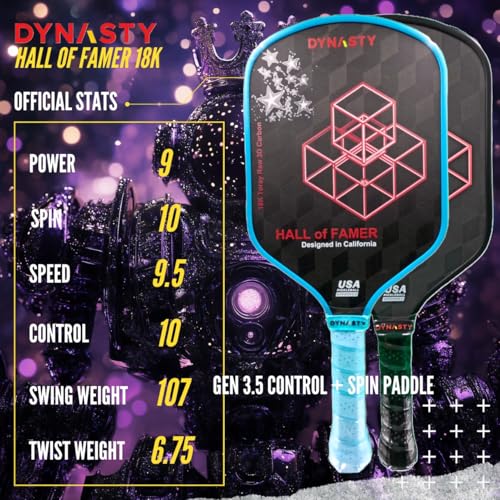 Dynasty Heavyweight/Feather T700 Triple-Layer Raw Carbon Fiber + Friction Surface 16mm Aero *Gen 3.5 All-Court Power Pickleball Paddle* / Hall of Famer 18K *Control+Spin* - color: Hall of Famer 18K Red Crimson