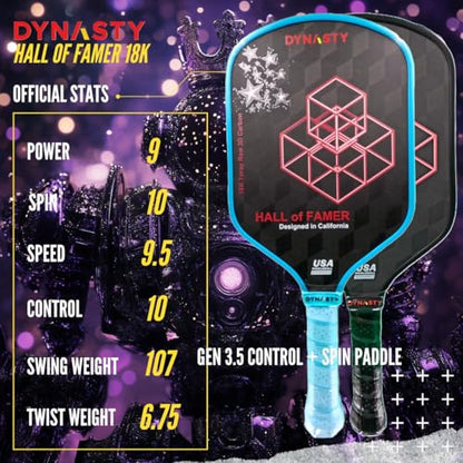 Dynasty Heavyweight/Feather T700 Triple-Layer Raw Carbon Fiber + Friction Surface 16mm Aero *Gen 3.5 All-Court Power Pickleball Paddle* / Hall of Famer 18K *Control+Spin* - color: Hall of Famer 18K Red Crimson