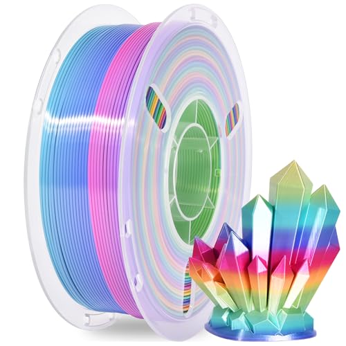 RAMBERY Silk Rainbow 3D Printer Filament 1.75mm Multi-Color PLA Filament Fast Color Change Candy Color 3D Printing Filament, 1kg Spool - color: A-silk Rainbow Candy Color, size: 1kg