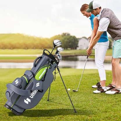 ULTIMATE Golf Stand Bag, 8-Way Golf Bag with 5 Pockets, Rain Hood, Detachable Dual Shoulder Strap, Lumbar Pad, Handles, Portable Golf Club Bag for Men & Women - color: Grey