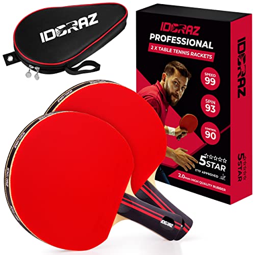 Professional Ping Pong Paddle with ITTF Rubber and Carrying Case | Table Tennis Racket with Speed 99, Spin 93, Control 90, Improves Accuracy and Consistency - color: Double Paddle