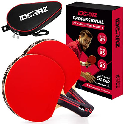 Professional Ping Pong Paddle with ITTF Rubber and Carrying Case | Table Tennis Racket with Speed 99, Spin 93, Control 90, Improves Accuracy and Consistency - color: Double Paddle