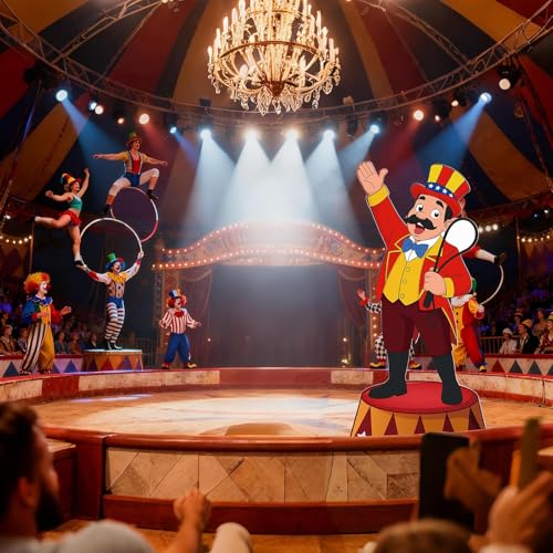 3.93 Ft Carnival Leader Cardboard Cutout Stand Up Circus Theme Party Decorations Life Size Large Carnival Clown Themed Birthday Party Decoration Backdrop for Photo Props Party Supplies - size: 1.84 x 3.93 feet/ 56.1 x 120 cm