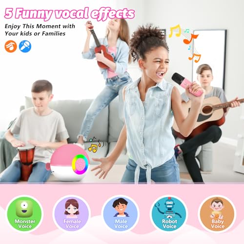 goopow Mini Karaoke Machine Speaker for Kids Adults, Portable Bluetooth Microphone Song Toys with LED Light, Best Chritmas Birthday Festival Gift for 3 4 5 6 7 8+ Year Old Girls Boys (Pink-2MIC) - color: Pink-2Mic