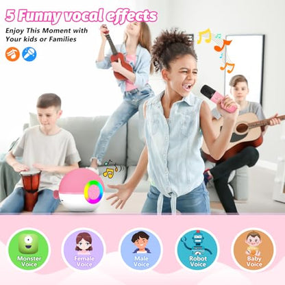 goopow Mini Karaoke Machine Speaker for Kids Adults, Portable Bluetooth Microphone Song Toys with LED Light, Best Chritmas Birthday Festival Gift for 3 4 5 6 7 8+ Year Old Girls Boys (Pink-2MIC) - color: Pink-2Mic