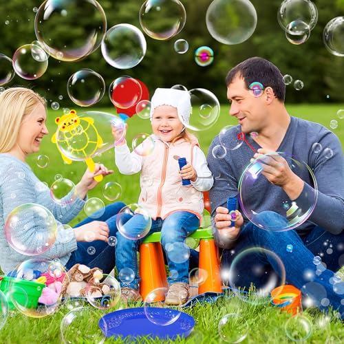 28 Pcs Big Bubble Wand Bulk Set for Summer Outdoor Games Activities Party Favors Birthday Supplies, Big Bubble Maker with Tray
