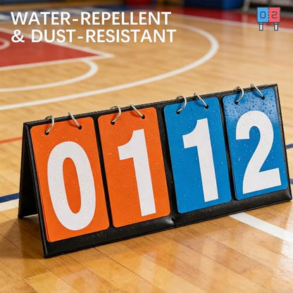 Portable Desktop Flip Scoreboard 4-Digit with 2 Premium Whistles & Mouthguards - Ideal for Basketball, Tennis, Badminton & Multi-Sport Scoring