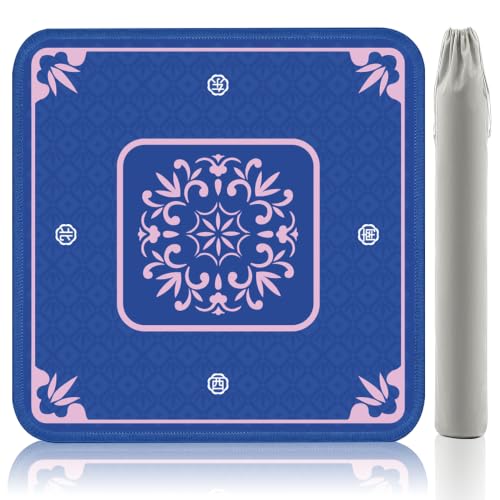 Blue Mahjong Mat for Table, American Mahjong Mat, 32.4x32.4 in Non-Slip Noise-Reducing Neoprene Table Cover with Carrying Bag for Mah Jongg, Poker, Card Games and Dominoes (Blue Floral) - color: Blue Floral