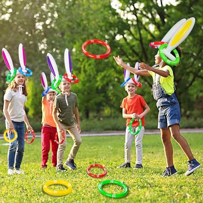 [16 Score Rings ] 4 Pack Easter Inflatable Bunny Rabbit Ears Ring Toss Game Easter Basket Stuffers for Kids Party Games Inflatable Gifts for Indoor Outdoor Toys Party Supplies Family Game