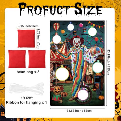 WovWeave Halloween Toss Game Banner with 3 Bean Bags Scary Clown Toss Banner Halloween Carnival Party Throwing Game for Kids Adults Trick or Teat Circus Party Favors Supplies