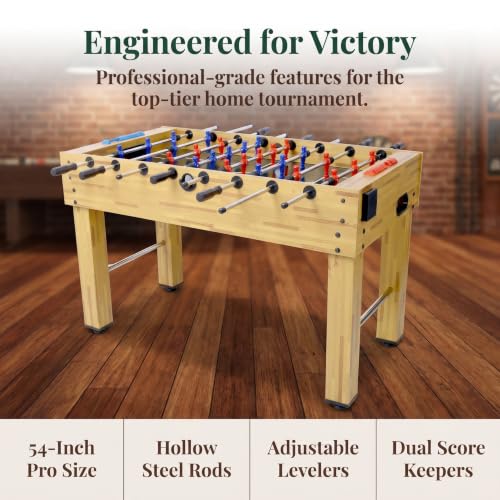 Foosball Table, Wooden Soccer Game Table with Analog Scoring, Heavy Duty Tabletop Football Games with Steel Rods & Ergonomic Handles, Indoor Arcade Gaming Tables for Family Game Room, Brown - size: 54-inch