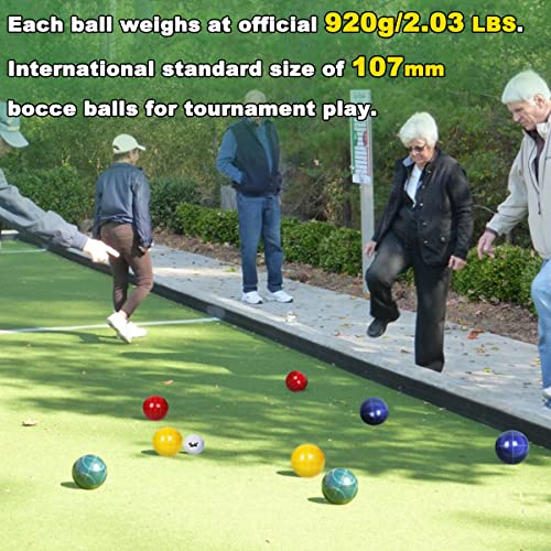 Bocce Ball Set Regulation Size and Weight for Professional Tournament, Backyard, Beach, Lawn Game with 8 Resin Bocci Balls, Pallino, Measuring Rope, Carrying Bag - style: 107mm Multi-Color
