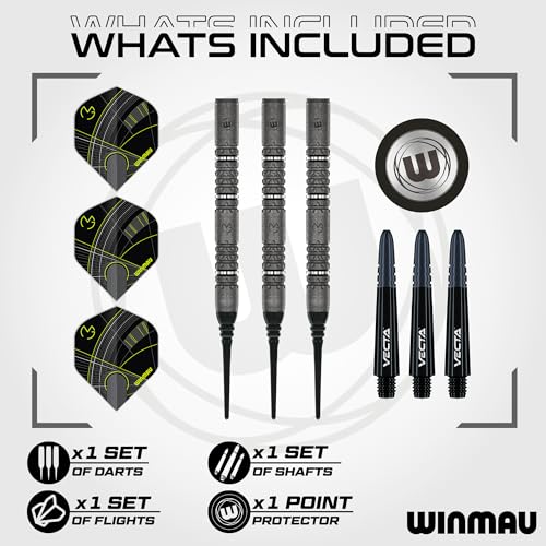 Winmau Darts - Michael Van Gerwen | Mike Maloney | Leonard Gates - Professional Players - Soft Tip Darts - Includes Dart Flights and Shafts - size: 18G