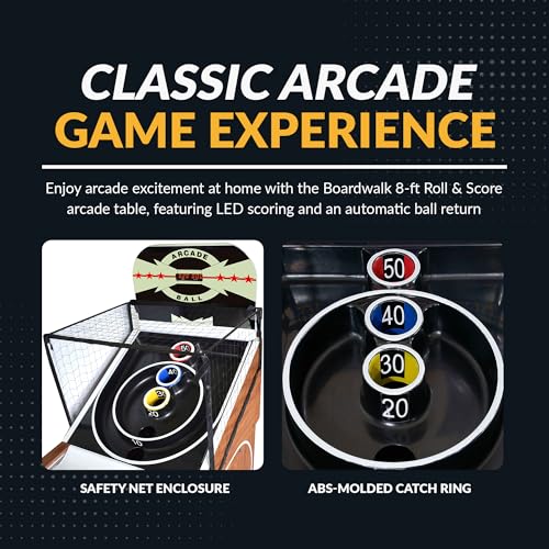 Hathaway Boardwalk 8-ft Arcade Ball Table for Family Game Rooms with LED Track Lighting, Scratch-Resistant Playfield