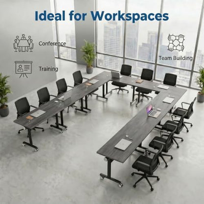 Folding Conference Table with Wheels, Mobile Flip-Top Training Table, Modular Space-Saving Meeting Table for Office, Classroom, Seminar, Library (10, Gray, 55IN) - color: Grey, size: 55IN