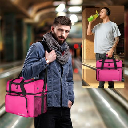 LARIPOP 2 Ball Bowling Bag Double Bowling Ball Carrier with Padded Holder, Shoe Compartment for Men Women Bowling League & Tournament - color: Rose Red