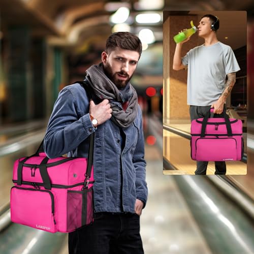LARIPOP 2 Ball Bowling Bag Double Bowling Ball Carrier with Padded Holder, Shoe Compartment for Men Women Bowling League & Tournament - color: Rose Red