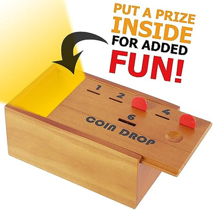 Juegoal Coin Drop Set, Pennies Dice Games, Wooden Tabletop Board Game Sets for 2-6 Player, Wood Penny Game Box Includes 48 Chips & 1 Dice