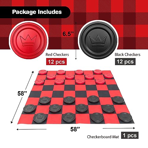 Grip Kids Jumbo Family Fun Bundle – 17-inch Giant Bowling Set with 6 Pins & 2 Balls + Jumbo Checkers Board Game, Indoor & Outdoor Toys for Kids & Toddlers, Backyard Party Games, Travel-Friendly