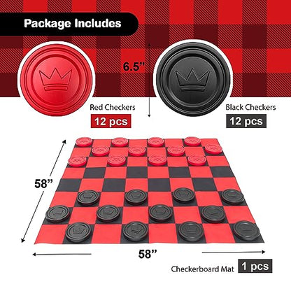Grip Kids Jumbo Family Fun Bundle – 17-inch Giant Bowling Set with 6 Pins & 2 Balls + Jumbo Checkers Board Game, Indoor & Outdoor Toys for Kids & Toddlers, Backyard Party Games, Travel-Friendly