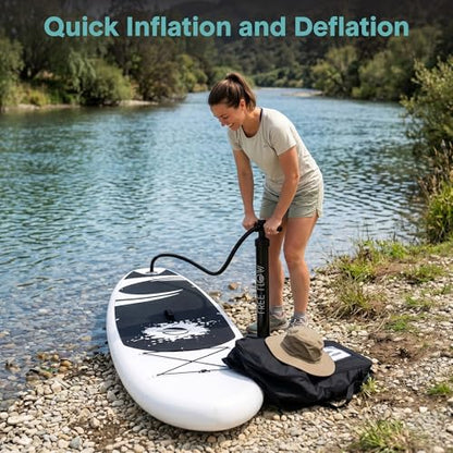 SereneLife 10’6” Inflatable Stand Up Paddle Board with Premium SUP Accessories - 32” Wide Stable Design with Non-Slip EVA Deck Pad, for Youth and Adults, 350 lbs. Capacity - color: Black/Grey