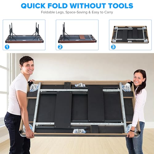 Ditkoko Billiard Table, 64" Folding Pool Table with with Balls, Cues, Chalk, Brush and Triangle, Pool Table Set for Family Game Room, Adult Rrec Room, Basements, Man cave or Garage - color: Blue & Brown
