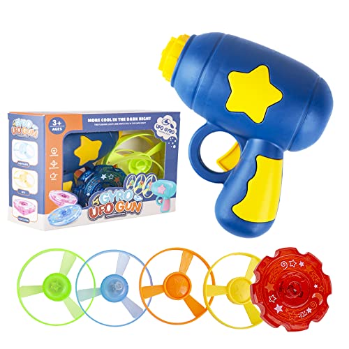 Berry President Flying Saucer Toy, Flying Disc Launch Playset with Rotating Flash Light, Indoor Outdoor Twist Shoot Toy for Kids Aged 3 Years Old & Up (DarkBlue) - color: Darkblue
