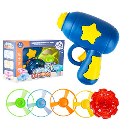 Berry President Flying Saucer Toy, Flying Disc Launch Playset with Rotating Flash Light, Indoor Outdoor Twist Shoot Toy for Kids Aged 3 Years Old & Up (DarkBlue) - color: Darkblue