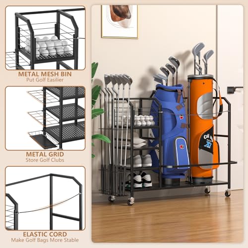 Golf Bag Storage, Big Capacity Golf Bag Organizer for Golf Bag and Equipment Accessories, Golf Organizer for Garage, Home or Club,Extra Storag