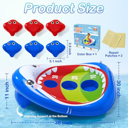 AURASUN Kids Fun Pool Toys, Inflatable Shark Pool Cornhole Game Floating, Water Game Outdoor Swimming Pool Games for Kids Adults, Cool Summer Party Gift 3 4 5 6 7 8 9 10 12 Year Boy Girl Teen Family - style: Shark Cornhole Board