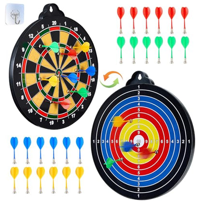 HELLO PAPAYA Magnetic Dart Board - 12Magnetic Darts+12Sticky Balls Or 2 Toy Gun+40 Foam Dart,Fun for Family Game and Party with Friends, Christmas Birthday Gifts Toys for 3-12 Year Old Boys - style: 14in-2Sides Magnetic Dart Board+24 Magnetic Darts