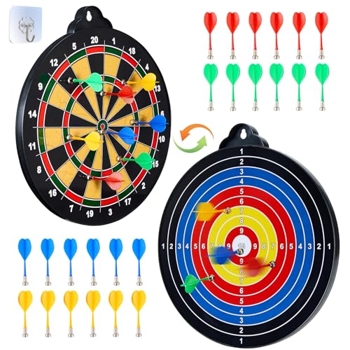 HELLO PAPAYA Magnetic Dart Board - 12Magnetic Darts+12Sticky Balls Or 2 Toy Gun+40 Foam Dart,Fun for Family Game and Party with Friends, Christmas Birthday Gifts Toys for 3-12 Year Old Boys - style: 14in-2Sides Magnetic Dart Board+24 Magnetic Darts