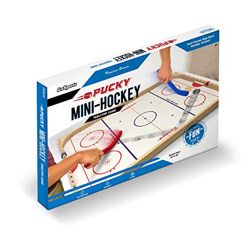 GoSports Hockey Ice Pucky Wooden Table Top Hockey Game for Kids & Adults - Includes 1 Game Board, 2 Hockey Sticks & 3 Pucks